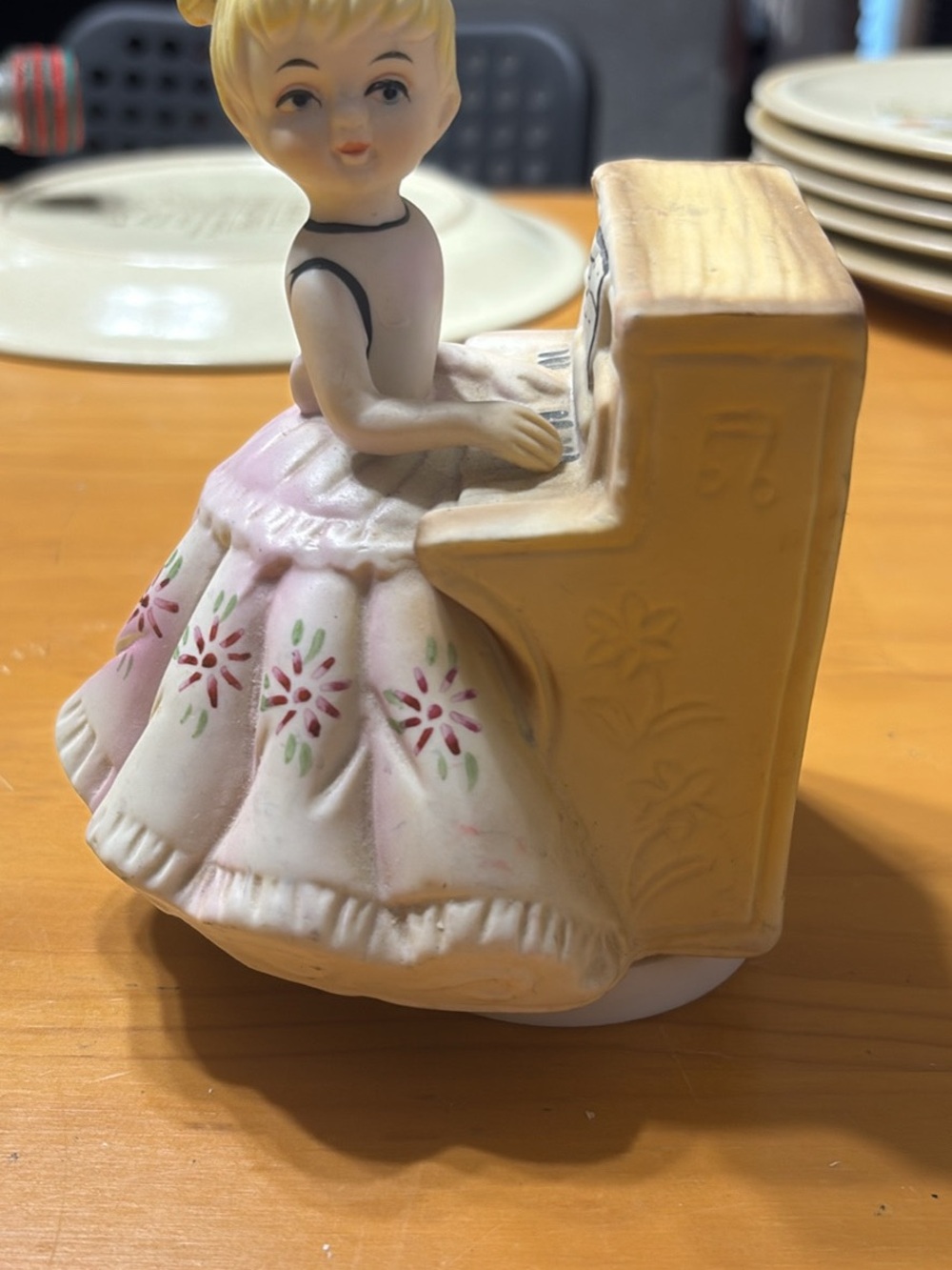Vintage Porcelain Girl Figurine Playing Piano - Plays “You Light Up Life”